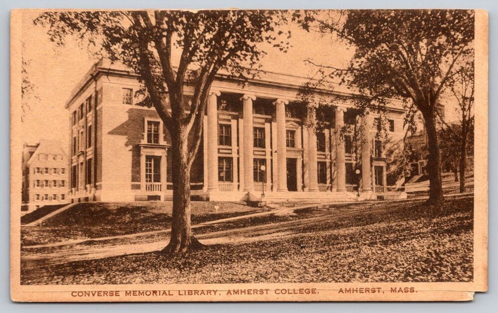 Vintage Postcard Converse Library Amherst College MA Albertype Sepia TRIMMED